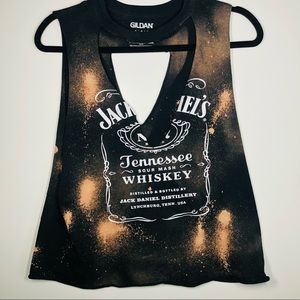 Distressed Jack Daniels vneck cut out tee